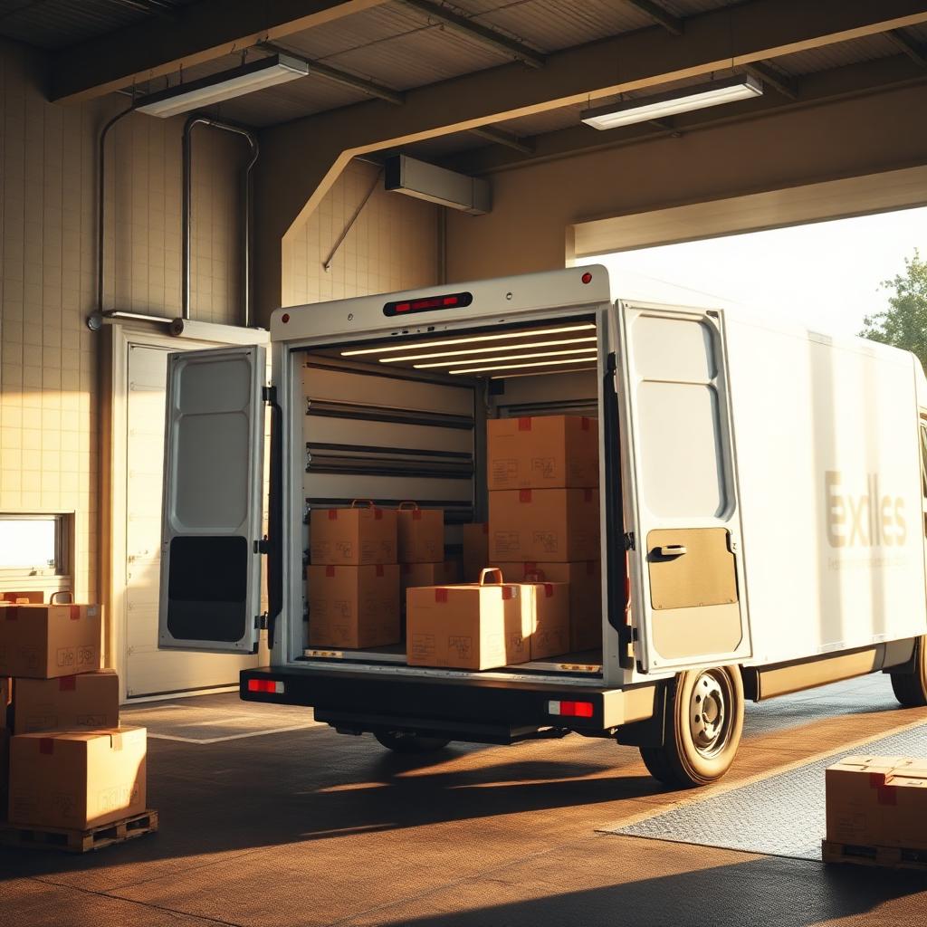 Frozen delivery van loaded at a London facility loading bay